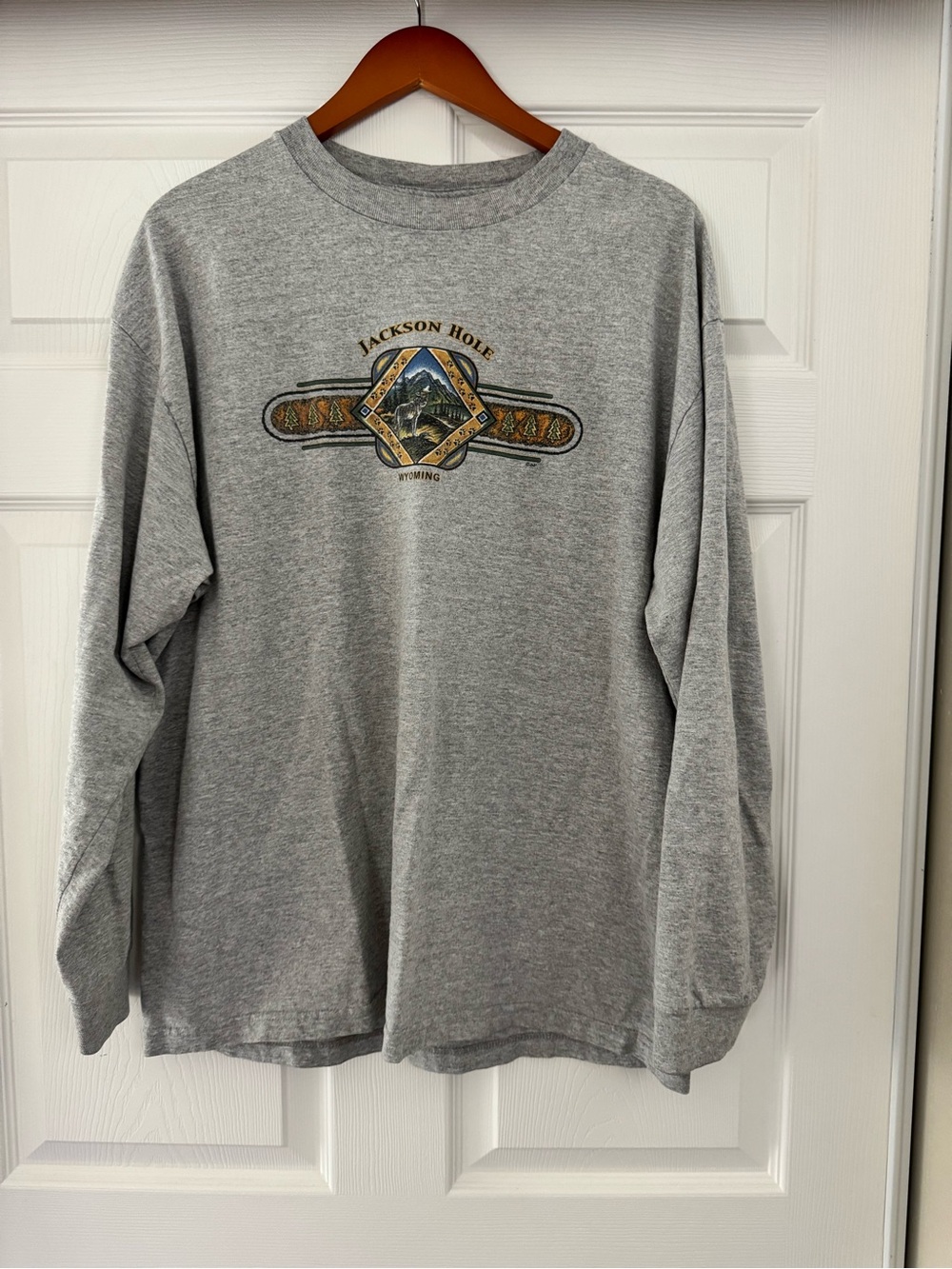 Vintage Alstyle AAA Jackson Hole Wyoming Wolf Long Sleeve Graphic Tee XL Grey